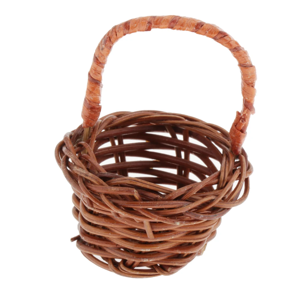 1:12 Dolls House Rattan Basket With Handle Simulation Furniture Fairy Garden |