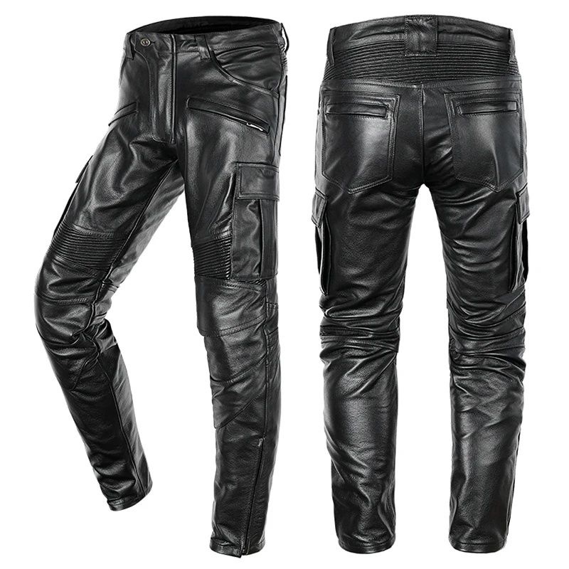 2021 New Black Motorcycle Style Real Natural Leather Trousers Men Plus Size 5XL Genuine Thick Cowhide Biker's Pants
