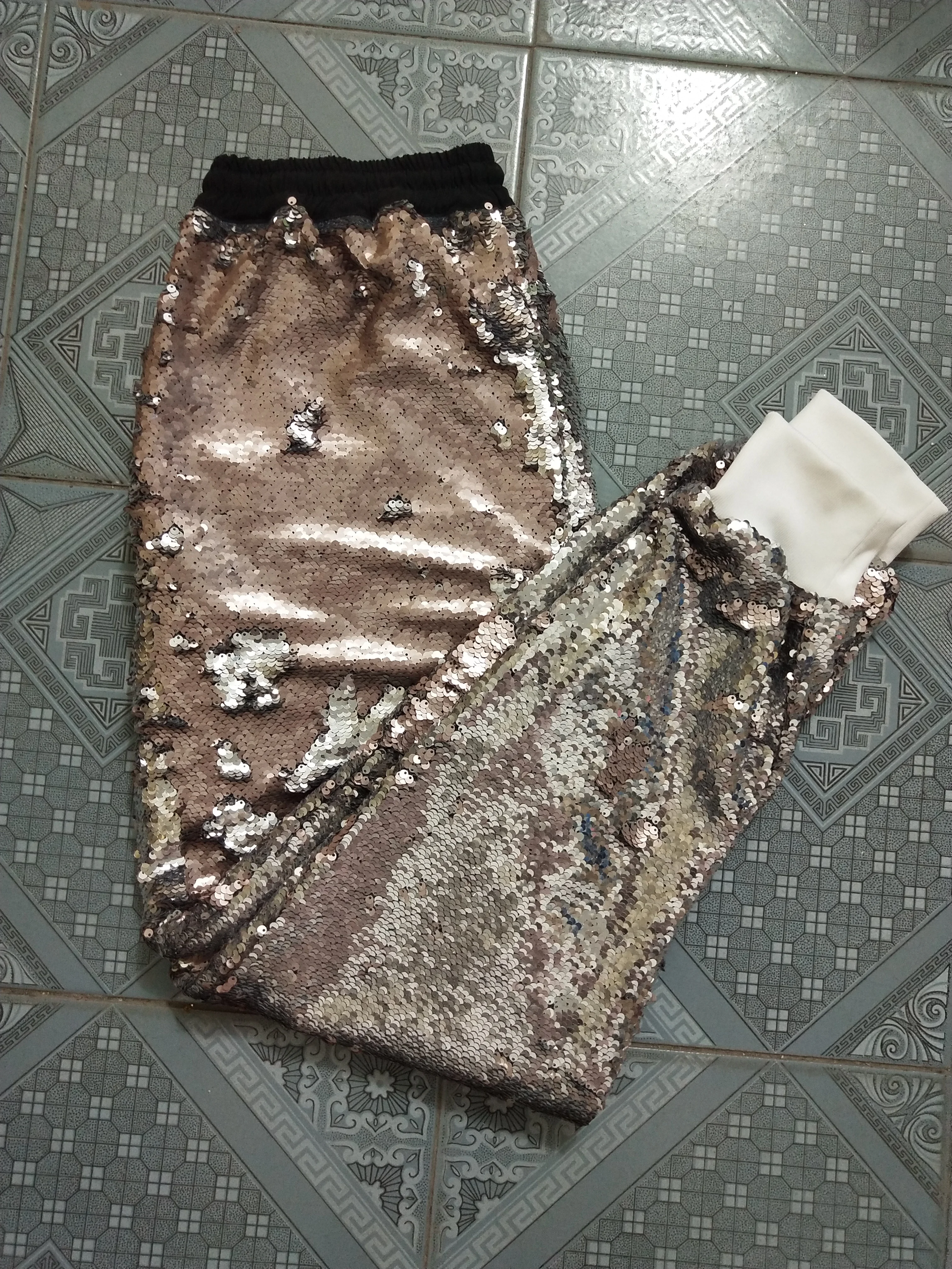 Черные и белые длинные брюки с блестками повседневные для диджея хип-хоп