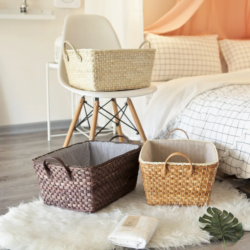 

Straw Storage Basket Simple Storage Basket Underwear Cosmetic Basket Toy Basket Japanese Woven Large Snack Finishing Storage Box