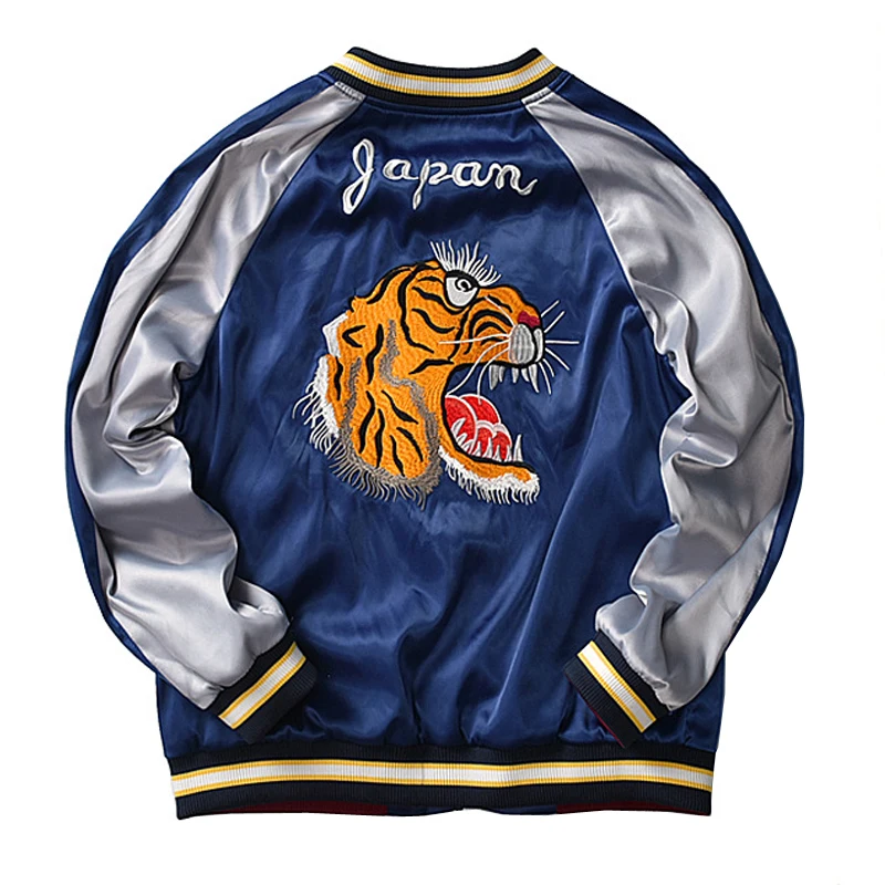 

2020 New Arrival Casual Zipper Rib Sleeve Bomber Jacket Men Tiger Embroidery Popular Logo Baseball Uniform Jackets Leisure Coat