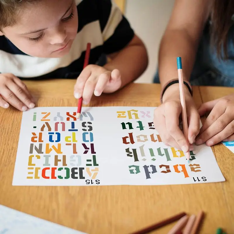 

24 Sheets English Letters Drawing Template Stencil Painting Embossing Scrapbooking DIY Album