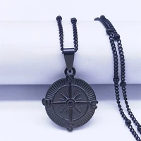 witchcraft stainless steel compass necklaces chain women men black color necklaces jewelry collar acero inoxidabley107s03