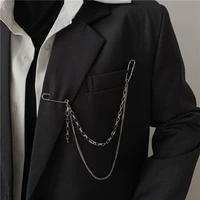 punk pendant double pin clip chain brooch japan korea for men women street ins metal chest chain brooch trendy accessories 2022