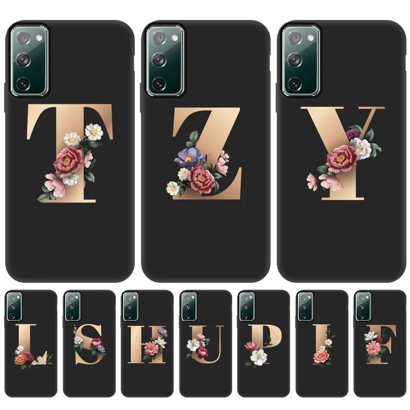 

Flower Phone Case For Samsung S20 FE Case Silicone M51 M31S 26 Letters Back Cover For Funda Samsung S20 Ultra S11 S30 Plus Coque