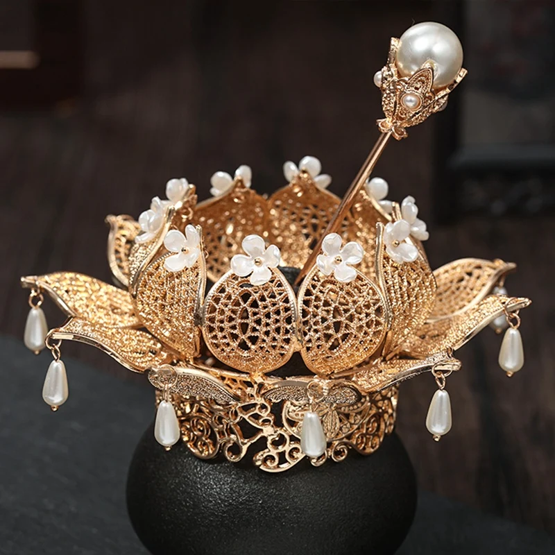 

Bride Jewelry Pearl Antique Hair Bun Head Crown Hair Crown Chinese Traditional Costume Fairy Head Jewelry Hair Accessories