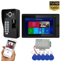 7 inch 2 monitors wifi wireless fingerprint rfid video door phone doorbell intercom system with wired hd 1080p camera