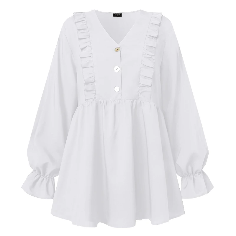 

Summer Party Tops Women Casual Blouse 2021 VONDA Female Sexy V Neck Pleated Flare Sleeve Tops Women Tunic Plus Szie Blusas