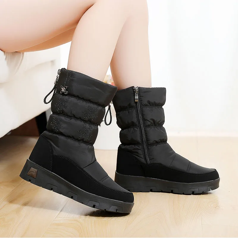 Классические женские зимние сапоги Водонепроницаемая хлопковая обувь женская