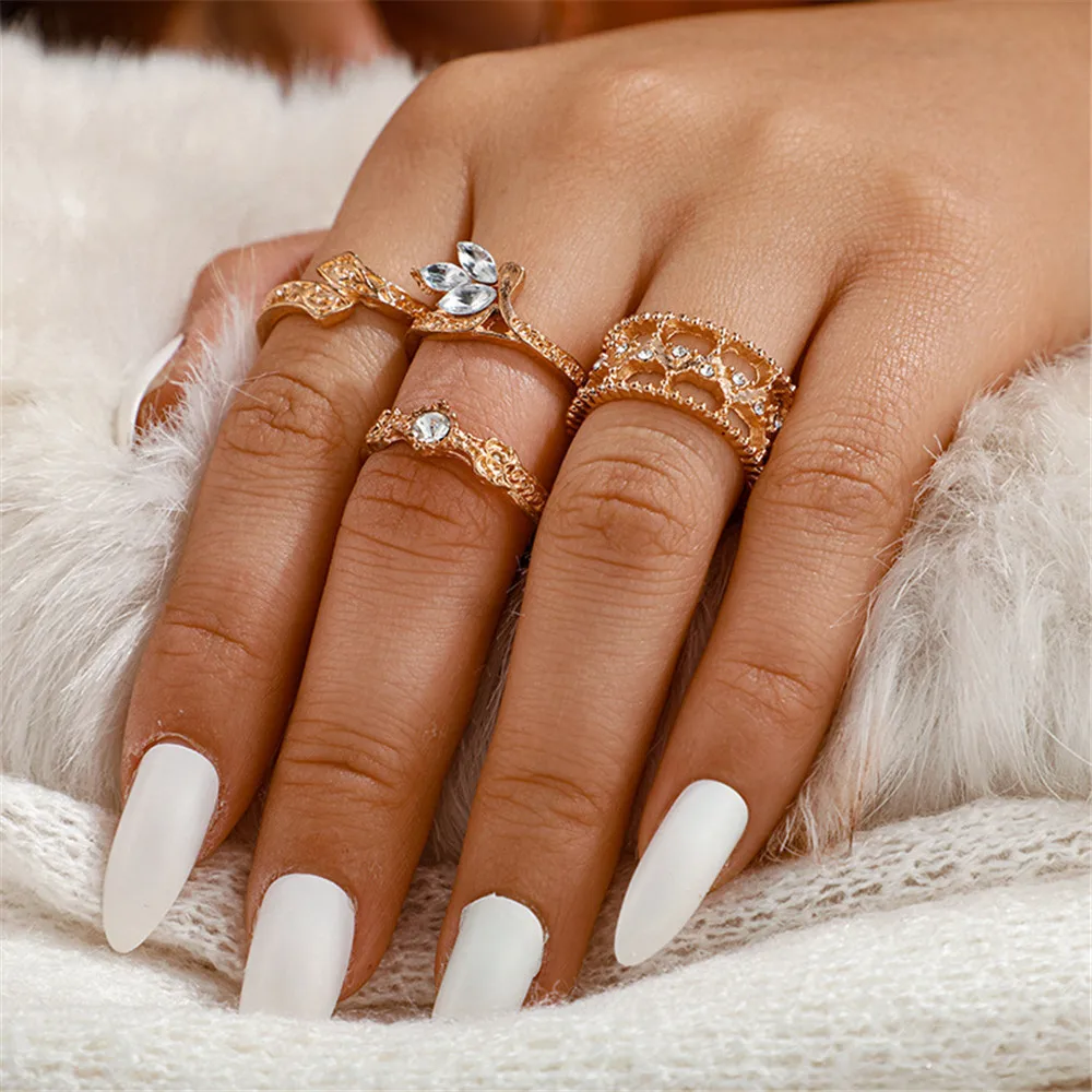 MLING 4 шт./компл. Винтаж из золотого сплава набор колец с кристаллами в богемном