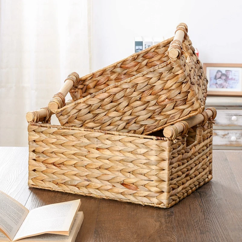 

Hand-woven Storage Basket Closet Sundries Organizer Rectangle Desktop Cosmetic Toy Book Container Laundry Baskets Home Storage
