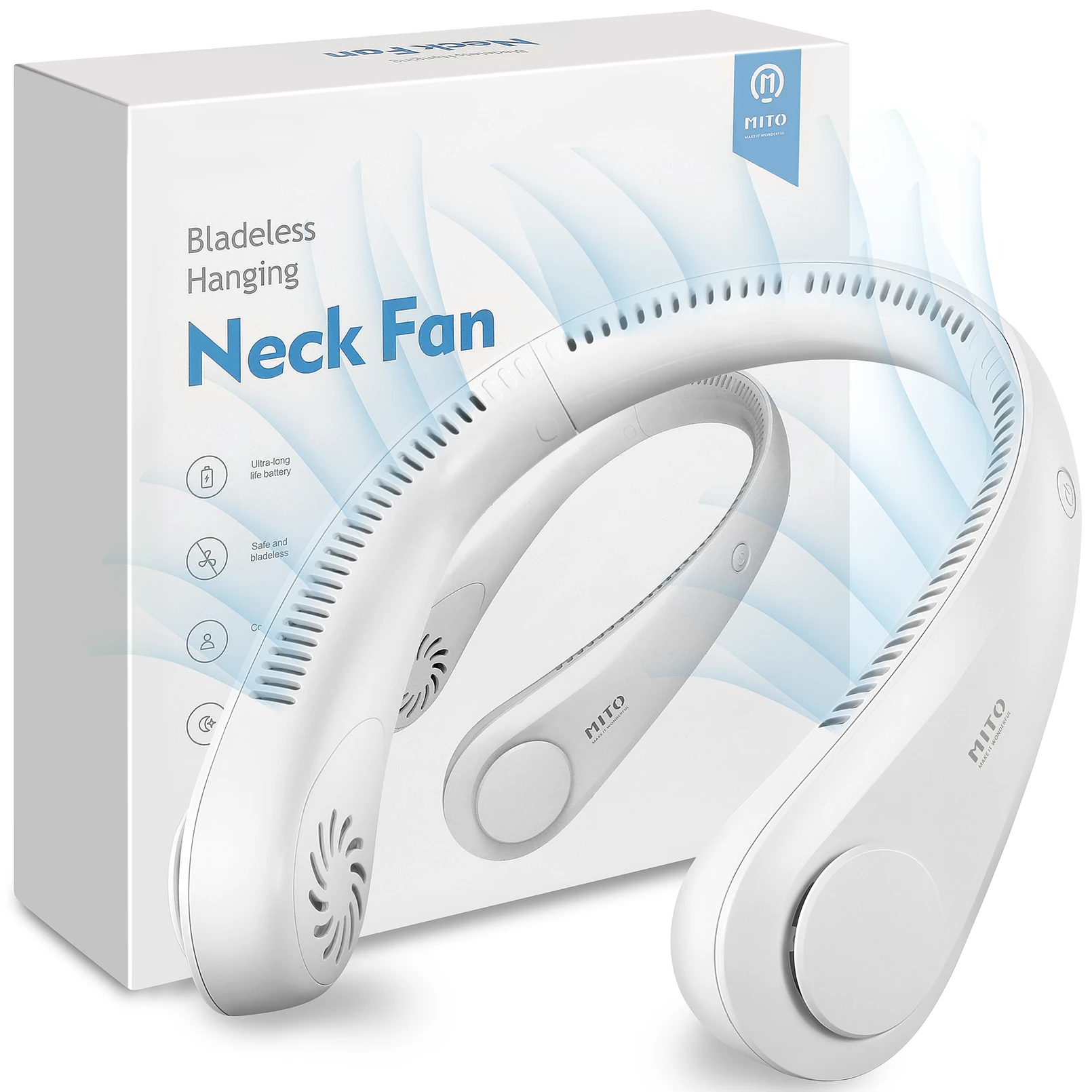 

MITO Mini Neck Fan Portable Bladeless USB Rechargeable Utdoor Ventilador 4000 mAh 18 Hours Mute Sports Fans