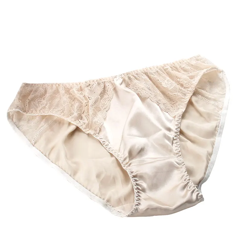Женские атласные трусики из натурального шелка с высокой талией кружевные трусы