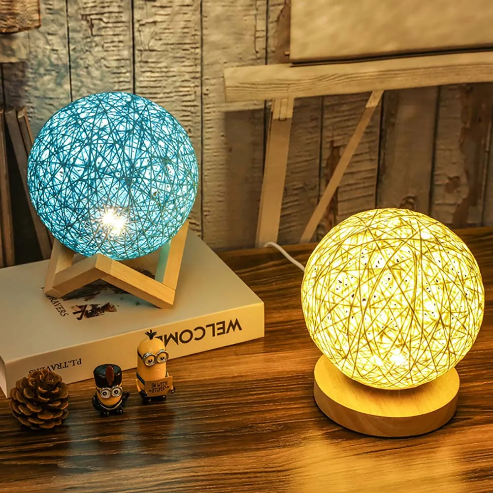 

rattan furnitureTwine Ottoman Rattan LED Desk Table Lamp Light Bedroom Decoration Night light living room furniture