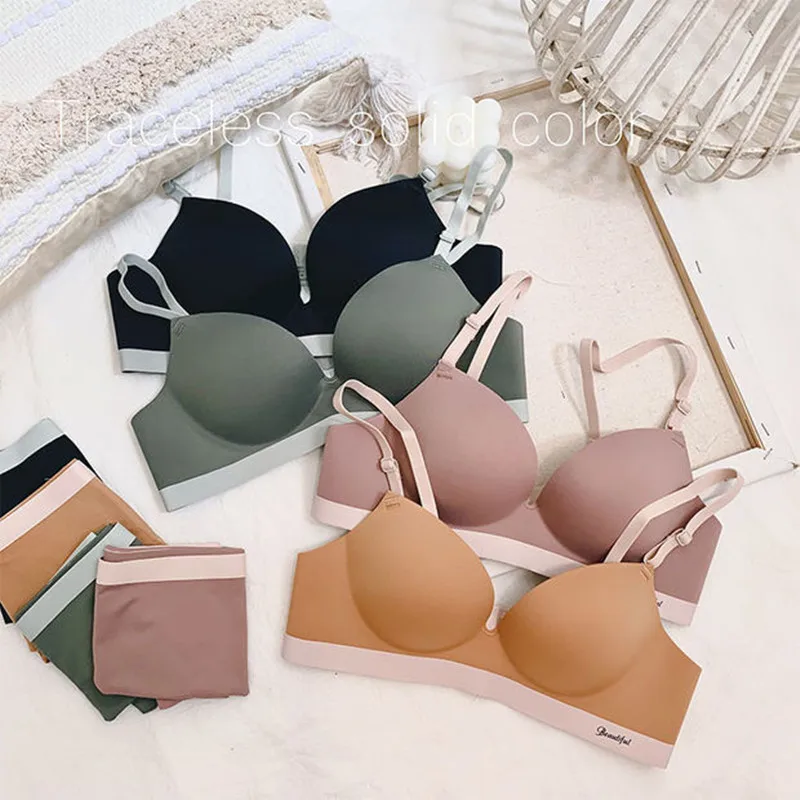 

2PCS Women's Sexy No Wire Bra Corset Women French Style Underwear Gather Push Up Simple Lingerie Bralette
