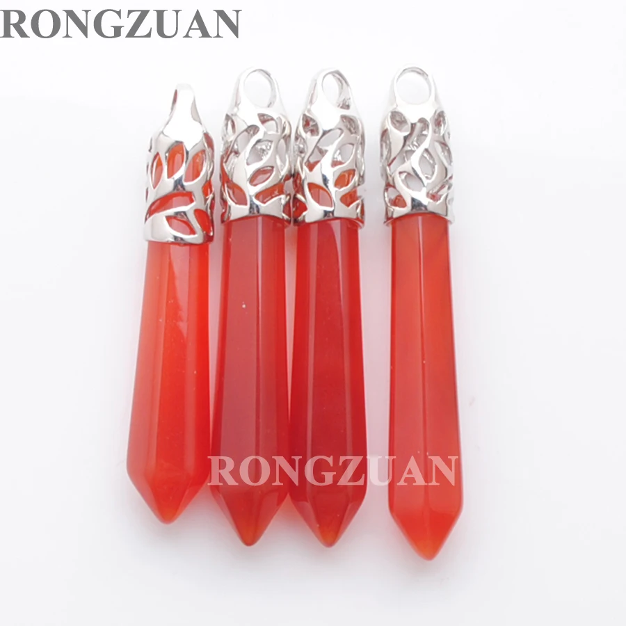 

New Arrival Wholesale 5pcs Pendants Natural Stone Hexagonal Pillar Pendant Red Agates Healing Charms For Necklace Jewelry TN3010