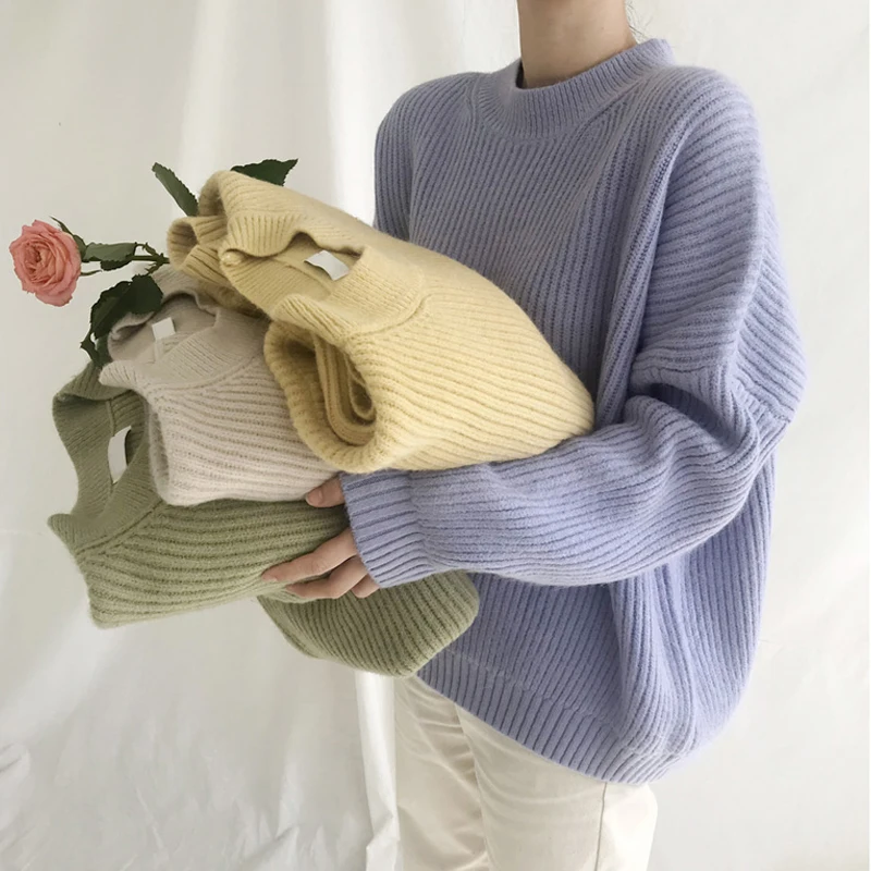 Свитер женский трикотажный FINEWORDS с длинным рукавом и круглым вырезом Осень-зима |