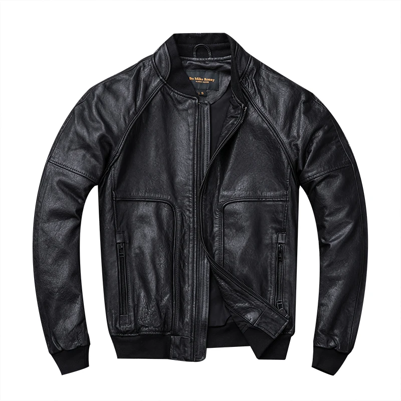 Мужская короткая бейсбольная форма повседневная кожаная куртка из натуральной