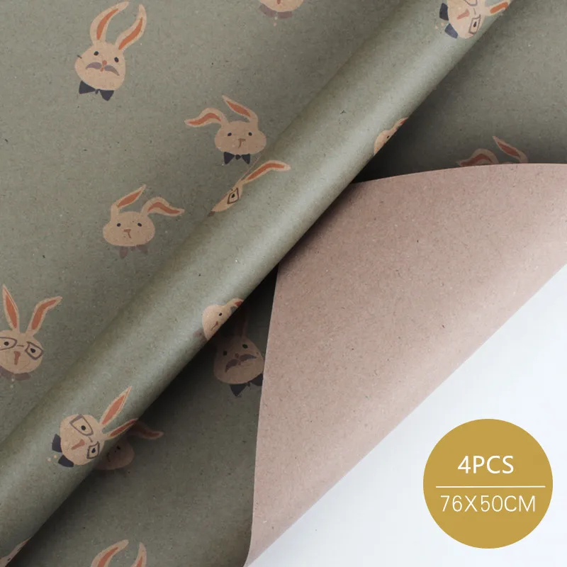 

4pcs Cute Cartoon Gift Wrapping Paper Kraft DIY Handmade Retro Girl Children's Day Birthday Book Present Packaging Materials