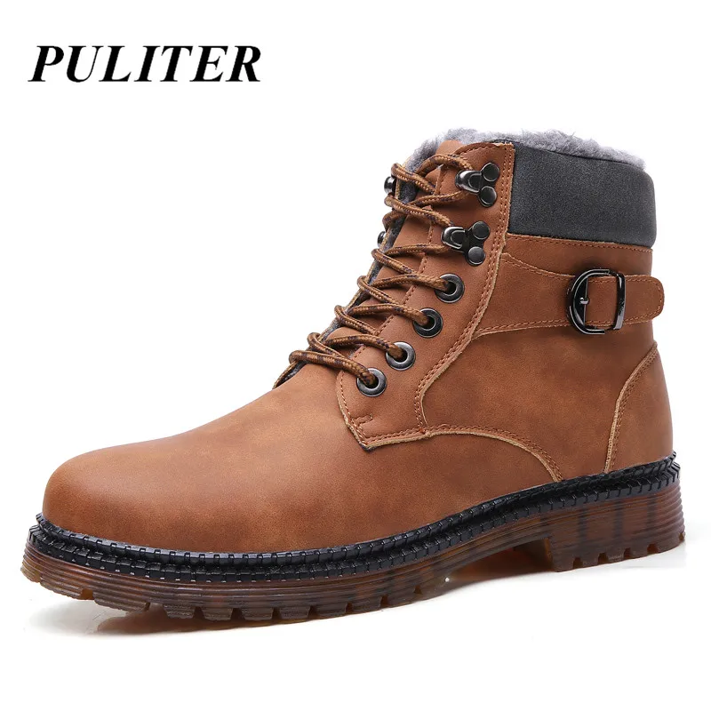 Зимние мужские ботильоны на меху Роскошная брендовая кожаная повседневная обувь