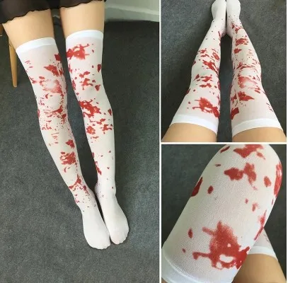 

Костюм на Хэллоуин для женщин, одежда для маскарада, кровавые носки, чулки, медсестры, носки для косплея на Хэллоуин с кровавой кровью зомби