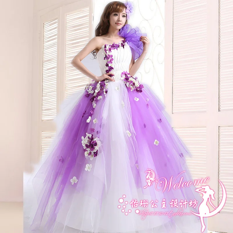 Женское платье с одним плечом фиолетовое бальное из органзы на одно плечо