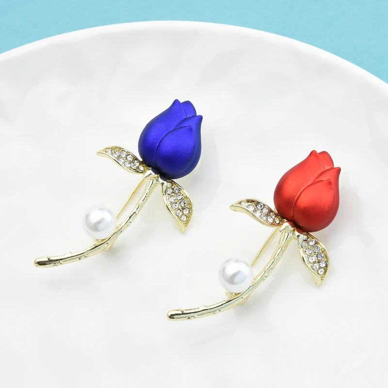 

Wuli&baby Soft Painting Enamel Tulip Brooch Pins Crystal Simulated Pearl Flower Women Brooch Gift Fashion Jewelry Accessory