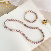 ashiqi big natural freshwater pearl jewelry set 925 sterling silver mixed color necklace bracelet for women 2021 new