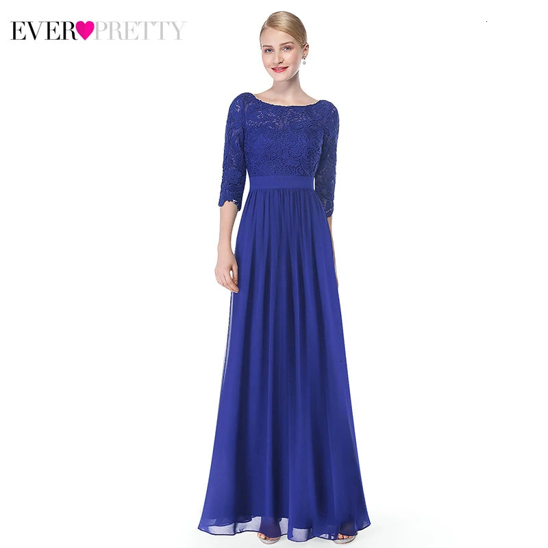 Ever Pretty, вечерние платья, длинные, а-силуэт, круглый вырез, рукав 3/4, элегантное шифоновое платье, Vinatge, вечерние платья, Robe De Soiree
