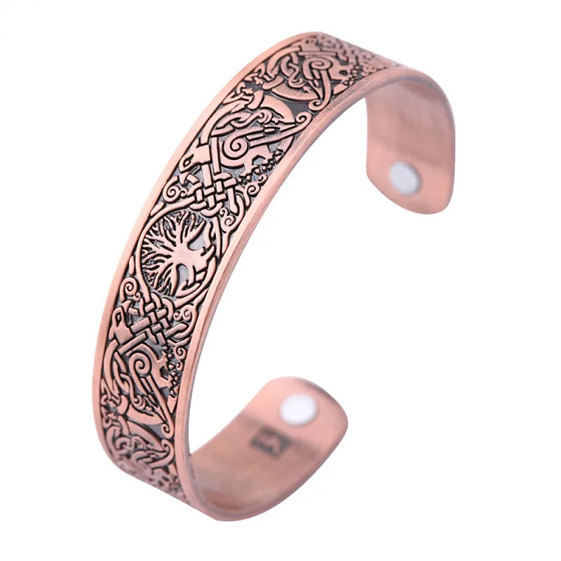 red copper 0045-1 Винтажный Ирландский Счастливый узел Викинг Ворон узор магнитный браслет скандинавские тенденции моды мужчины и женщины браслет ювелирные изделия - Окраска металла: red copper 0045-1