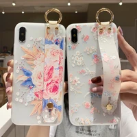 luxury flowers wrist strap cases cover for iphone 12 11 pro max x xr xs max 6 6s 7 8 plus se 2020 phone holder soft tpu cases