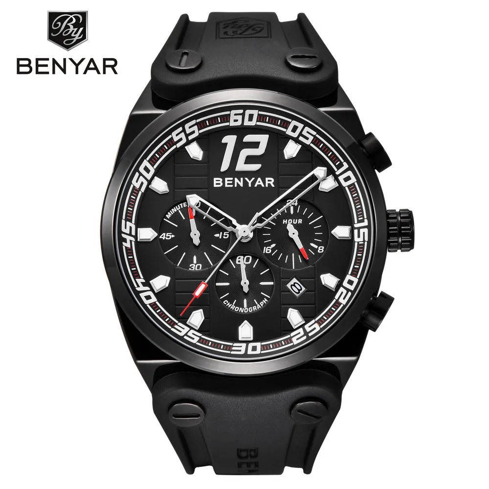 

BENYAR BY-5131M men's quartz watch silicone tape three small plate pointer water business watch