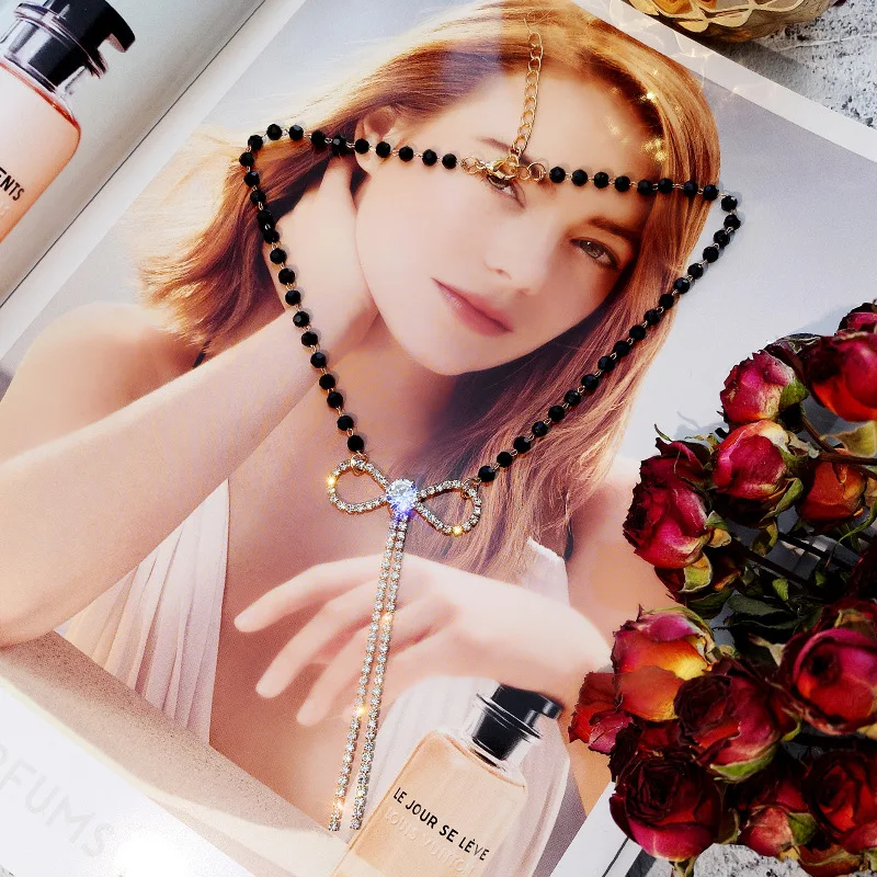 

Women Choker Necklace Bow Tassel Pearl Crystal Bead Chain Pendant Clavicle Chain Short Neck Jewelry Collar Neckband Brincos