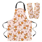 Комплект кухонных фартуков Corgi Dog, унисекс, нагрудник для ужина, вечеринки, приготовления пищи, Забавный передник, передник, фартук для уборки, перчатки для выпечки