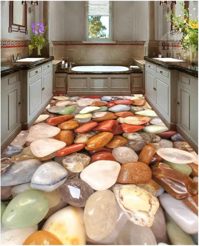 

Custom Picture Self-adhesive 3d Flooring wallpaper Wall Stickers Color pebble 3d floor painting floor tile sticker mural
