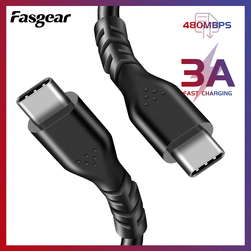 Кабель Fasgear USB-C/USB Type-C, 60 Вт, 3 А, для быстрой зарядки, 3,0 Шнур, USB-C, для Xiaomi, Macbook, iPad