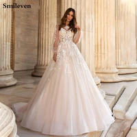 smileve boho wedding dresses 2020 3d flowers appliqued lace bride dresses puff sleeve princess wedding gowns plus size