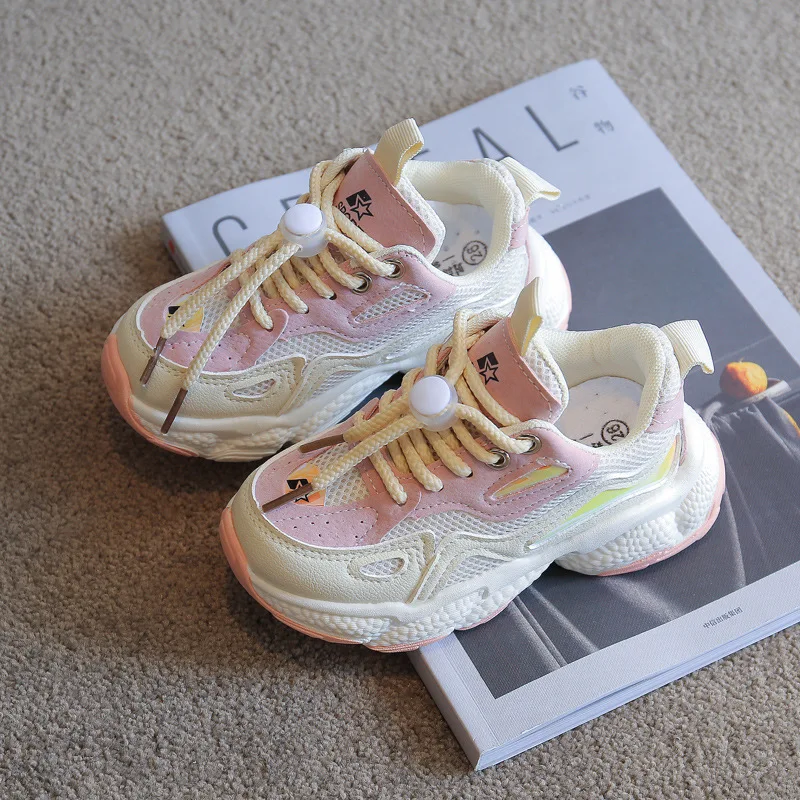 

Children Fashion Platform Heightened Sneakers Boys Girls Mesh Stitching Casual Sport Shoes Teenage Kids Lace-up Trainers Shoes