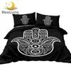 BlessLiving Zen Hand Duvet Cover Set Ornamental Tribal Bed Cover Mandala Hamsa Bedding Set Black Boho Bedspreads 3pcs Drop Ship 1