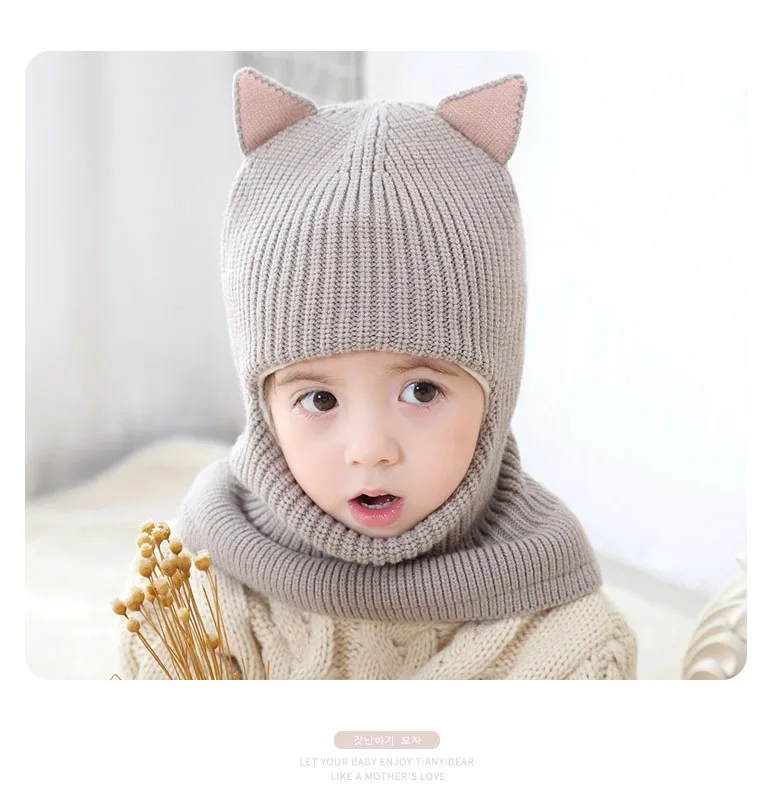 Шарф-капюшон для маленьких мальчиков и девочек 2-6 лет, шапки, теплые флисовые Плюшевые Вязаные шапки и повязки на уши