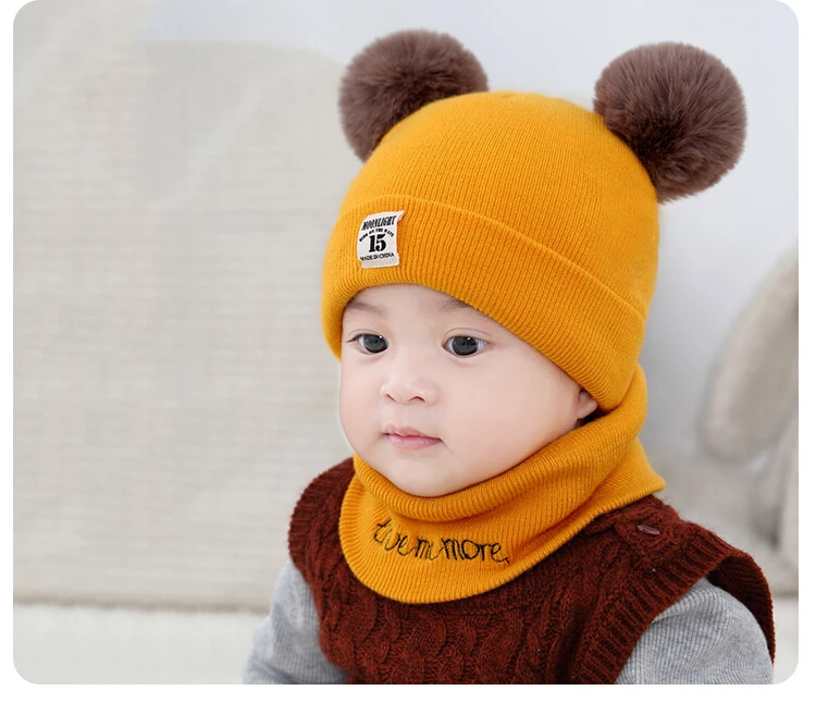2pcs Unisex Child Beanies Cap Set Baby Kids Solid Color Stripe Hat And Scarf Winter Warm Suit For Boys Girls Toddler Student | Детская