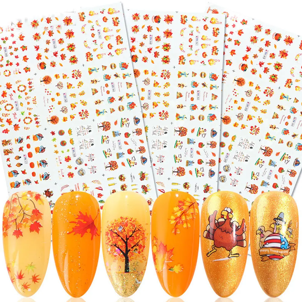 

12 Sheets Thanksgiving Day Nail Water Decals Fall Nail Stickers Autumn Maple Leaf Transfer Sticker Decals Thanksgiving Nail Art