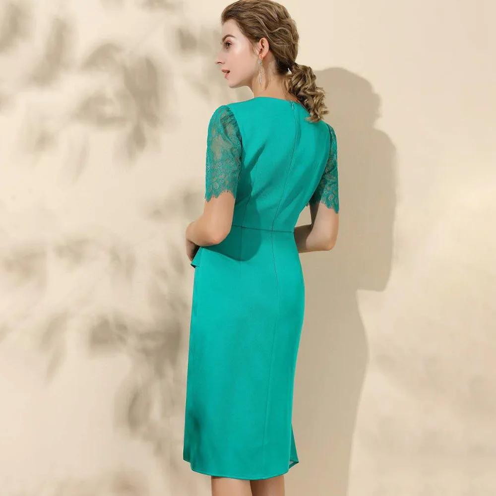 

Plus Size Elegant Party Evening Dress Ladies O Neck Short-sleeve Women Dresses Summer High-quality Ruffle Asymmetrical Dress