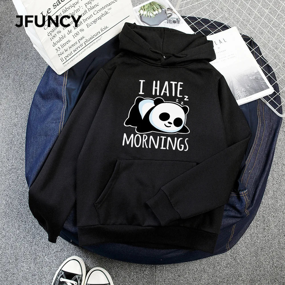 

JFUNCY Autumn Winter Women Thick Pullovers Casual Loose Coats Woman Long Sleeve Hooded Sweatshirt Printed Fleece Sportswear
