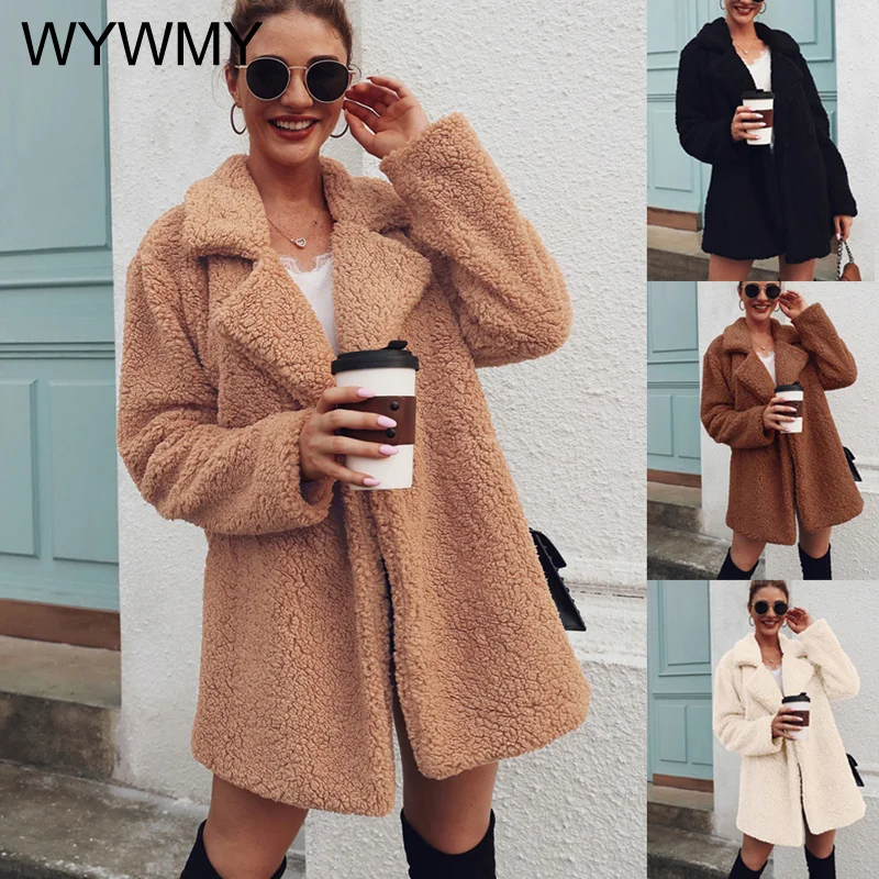 

WYWMY Women Faux Fur Coat Fleece Sweatshirts Cardigan Female Autumn Winter Coat Women Overcoat Plush Jacket Mujer Chaqueta Mujer