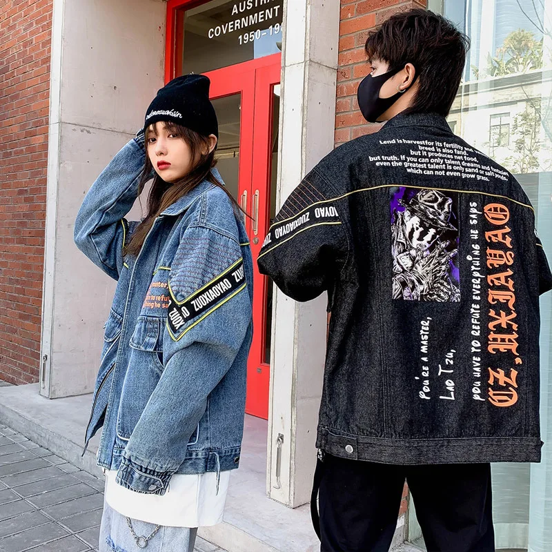 

GoneGoing 2020 New Women Autumn Korean Ins Denim Jacket Couple Loose Letter Printing HipHop Coat 0813