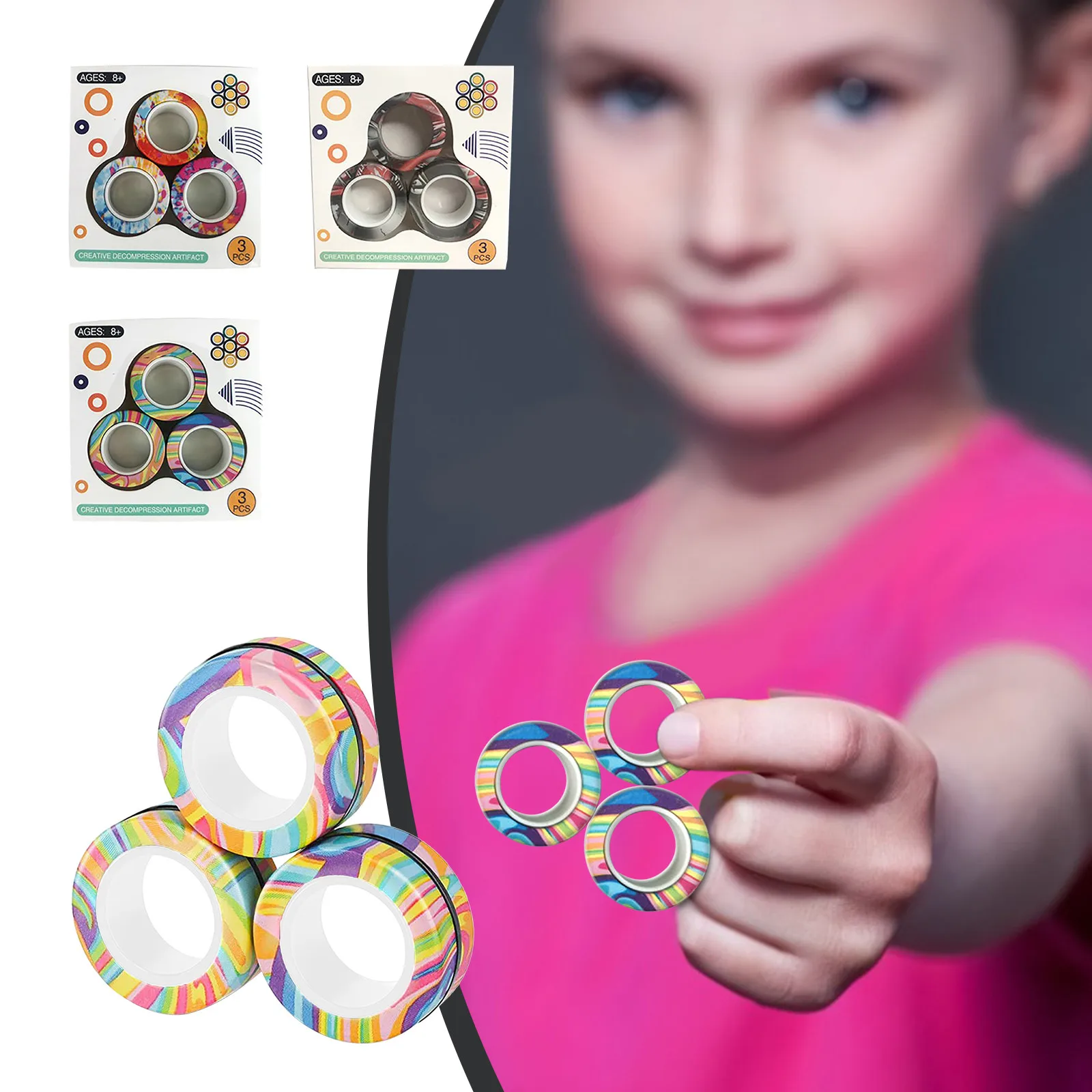 Magn&eacute;tico anillo de dedo Fidget im&aacute;n juguetes de bloques magn&eacute;ticos dedo Spinner mano Spinner tri-Spinner juguete de apilamiento conjunto pulsera magn&eacute;tica anillo m&aacute;gico juguete Gif-0