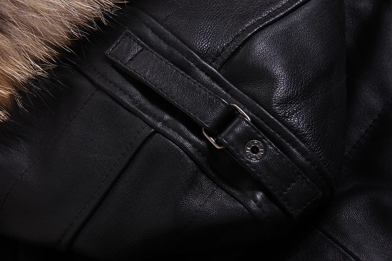 Мужской пуховик из натуральной овечьей кожи с натуральным мехом AVIREX Fly черное