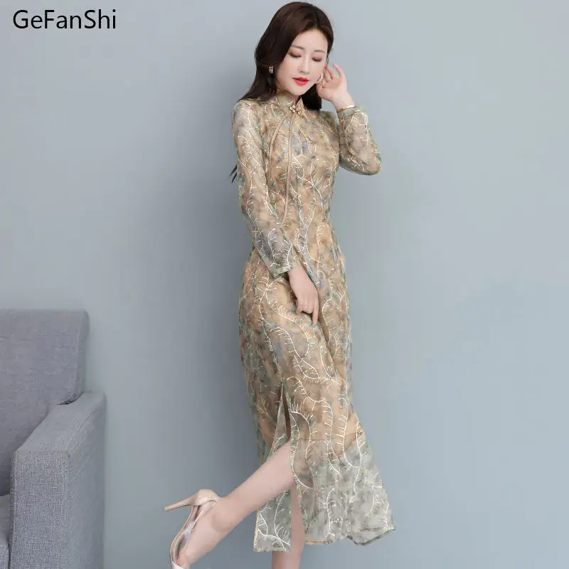 

2021 New Spring Autumn Women Dresses Long Sleeve Guaze Lace Casual Dress Fashion Elegant Slim Office Lady Dresses Robe