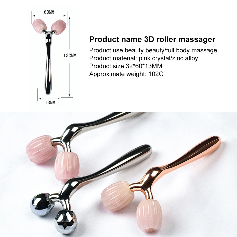 

3D Jade Roller Massager for Face Face Thin Lift Anti Wrinkle Face Massager Rose Quartz Natural Stone GuaSha Beauty Facial Roller